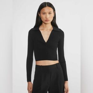 NWT Aritzia Babaton Sculpt Knit Polo Longsleeve Black S